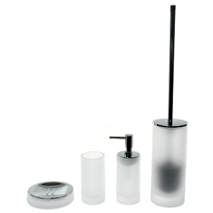 White Cylindrical 4 Piece Glass Bathroom Accessory Set